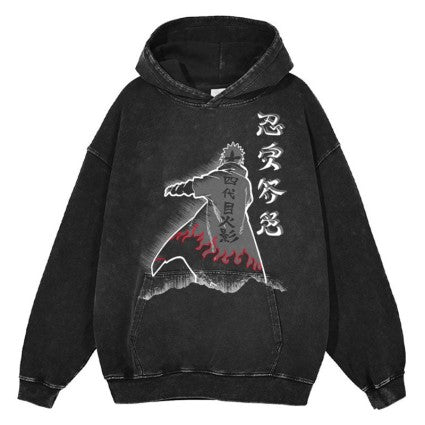 4th Hokage Vintage Hoodie - Black Acid Wash